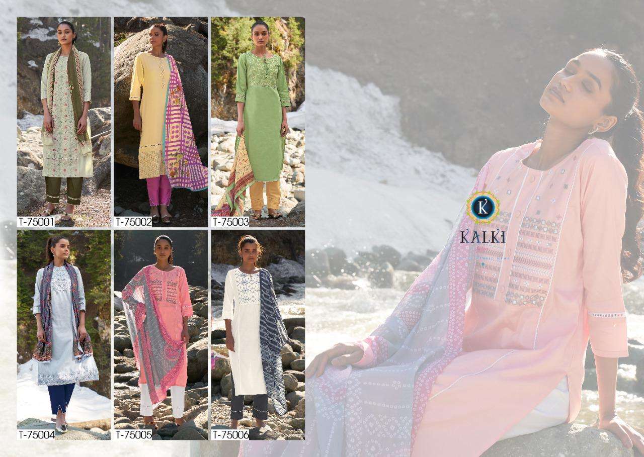 KASHMIKA BY KALKI 75001 TO 75006 SERIES BEAUTIFUL SUITS COLORFUL STYLISH FANCY CASUAL WEAR & ETHNIC WEAR PURE VISCOSE COTTON EMBROIDERED DRESSES AT WHOLESALE PRICE