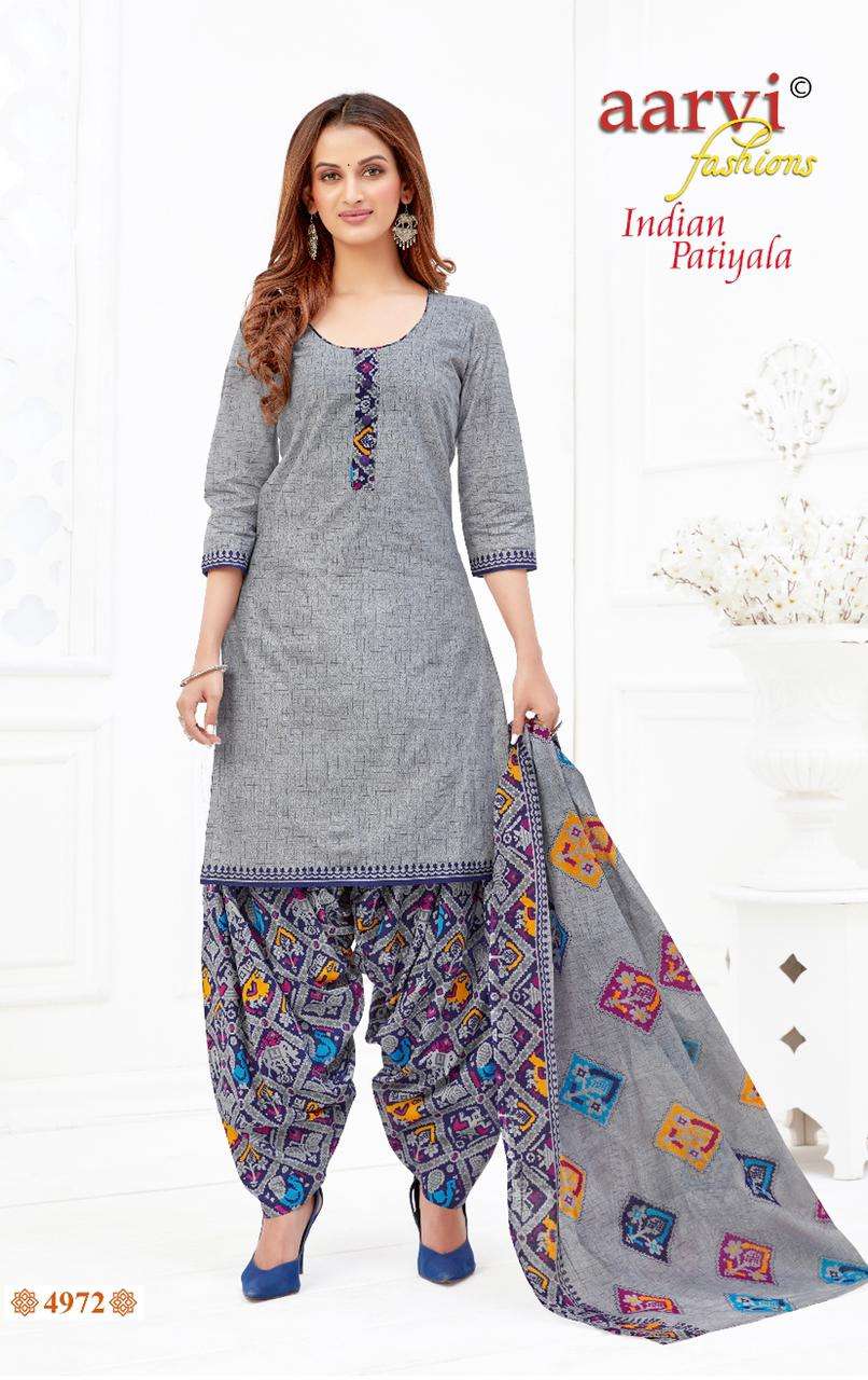 INDIAN PATIYALA VOL-1 BY AARVI FASHION 4961 TO 4972 SERIES BEAUTIFUL PATIYALA SUITS STYLISH FANCY COLORFUL PARTY WEAR & OCCASIONAL WEAR PURE COTTON PRINT DRESSES AT WHOLESALE PRICE