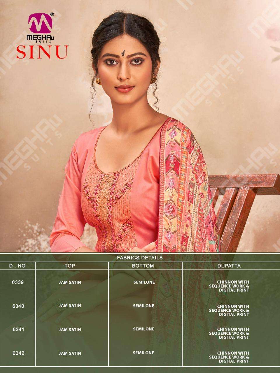 SINU BY MEGHALI SUITS 6339 TO 6342 SERIES BEAUTIFUL SUITS COLORFUL STYLISH FANCY CASUAL WEAR & ETHNIC WEAR JAM SATIN DRESSES AT WHOLESALE PRICE