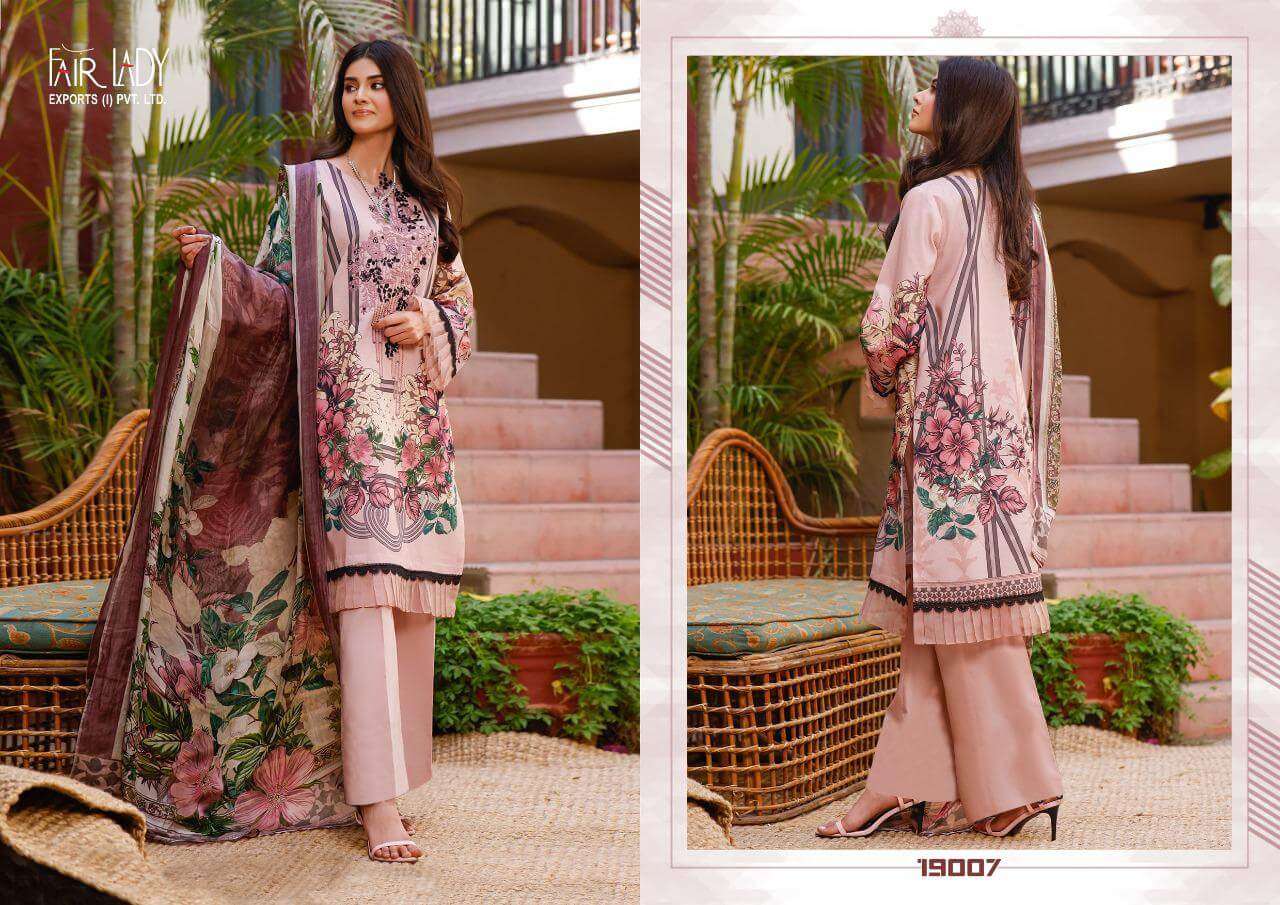 BAROQUE LUXURY LAWN COLLECTION BY FAIR LADY 19001 TO 19007 SERIES PAKISATNI SUITS BEAUTIFUL FANCY COLORFUL STYLISH PARTY WEAR & OCCASIONAL WEAR LAWN COTTON PRINT EMBROIDERED DRESSES AT WHOLESALE PRICE