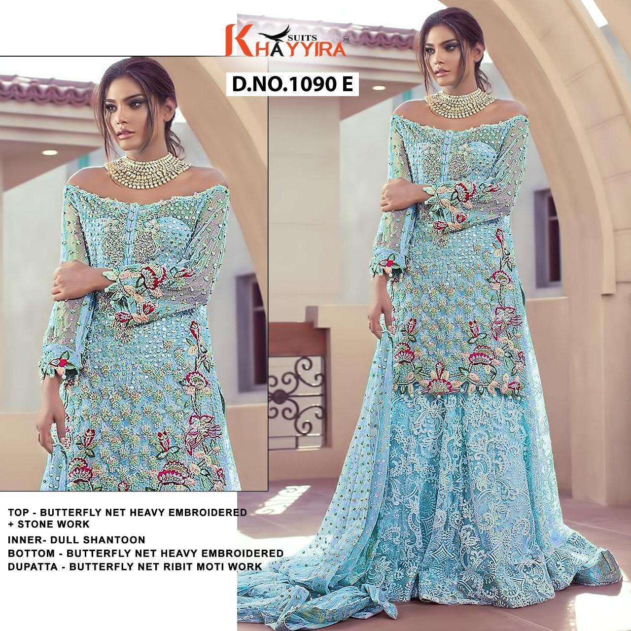 SAIRA VOL-2 BY KHAYYIRA 1090-E TO 1090-H SERIES BEAUTIFUL SUITS STYLISH FANCY COLORFUL CASUAL WEAR & ETHNIC WEAR HEAVY BUTTERFLY NET WITH EMBROIDERY DRESSES AT WHOLESALE PRICE