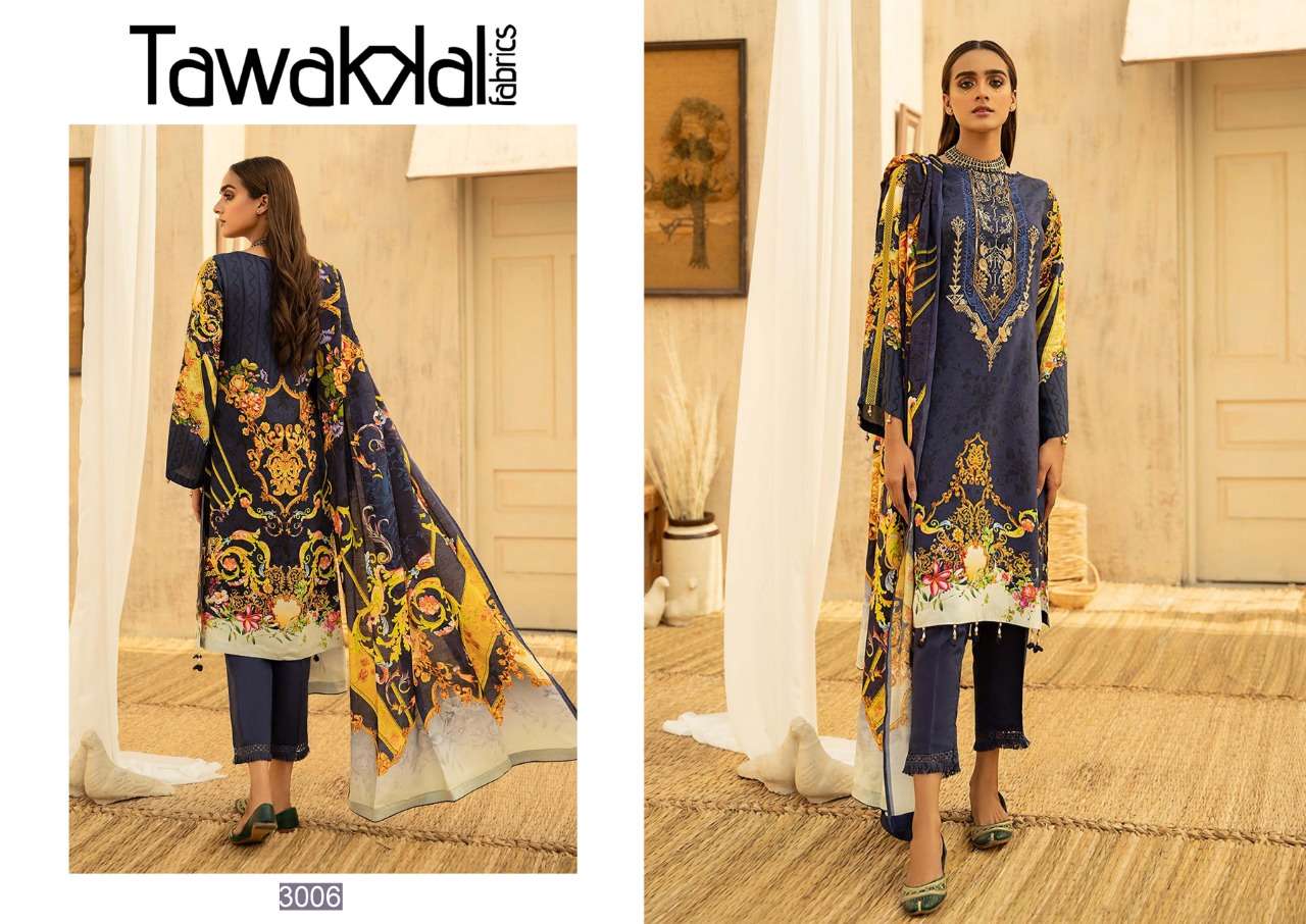 OPULENCE LUXURY COTTON VOL-3 BY TAWAKKAL FAB 3001 TO 3010 SERIES BEAUTIFUL SUITS COLORFUL STYLISH FANCY CASUAL WEAR & ETHNIC WEAR COTTON PRINT DRESSES AT WHOLESALE PRICE
