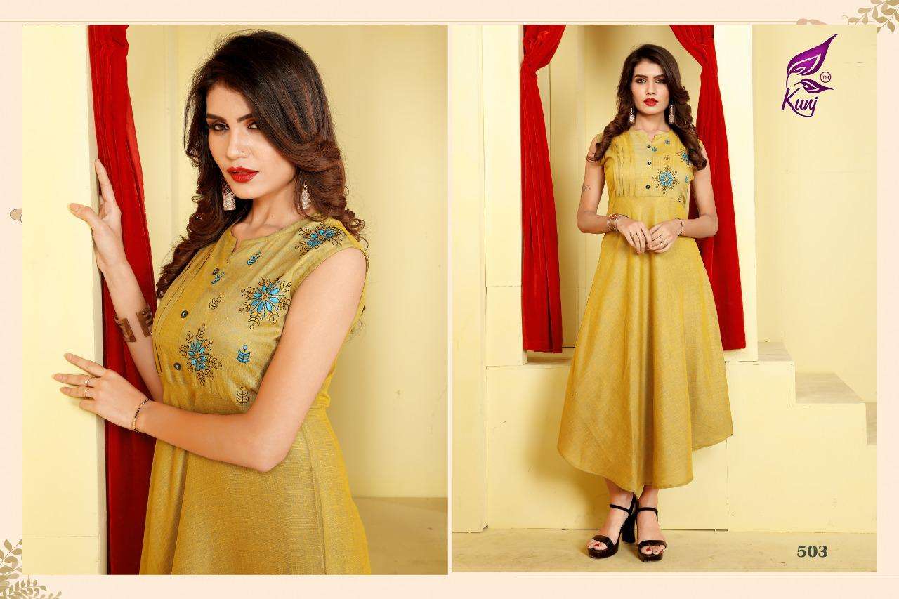 VARAHI VOL-5 BY KUNJ 501 TO 508 SERIES DESIGNER STYLISH FANCY COLORFUL BEAUTIFUL PARTY WEAR & ETHNIC WEAR COLLECTION HEAVY TWO TONE RAYON KURTIS AT WHOLESALE PRICE