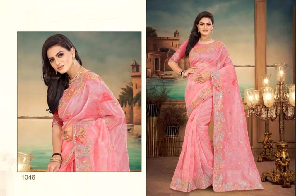 BREEZE BY BALARKAS 1045 TO 1048 SERIES INDIAN TRADITIONAL WEAR COLLECTION BEAUTIFUL STYLISH FANCY COLORFUL PARTY WEAR & OCCASIONAL WEAR ORGAZNA EMBROIDERED SAREES AT WHOLESALE PRICE