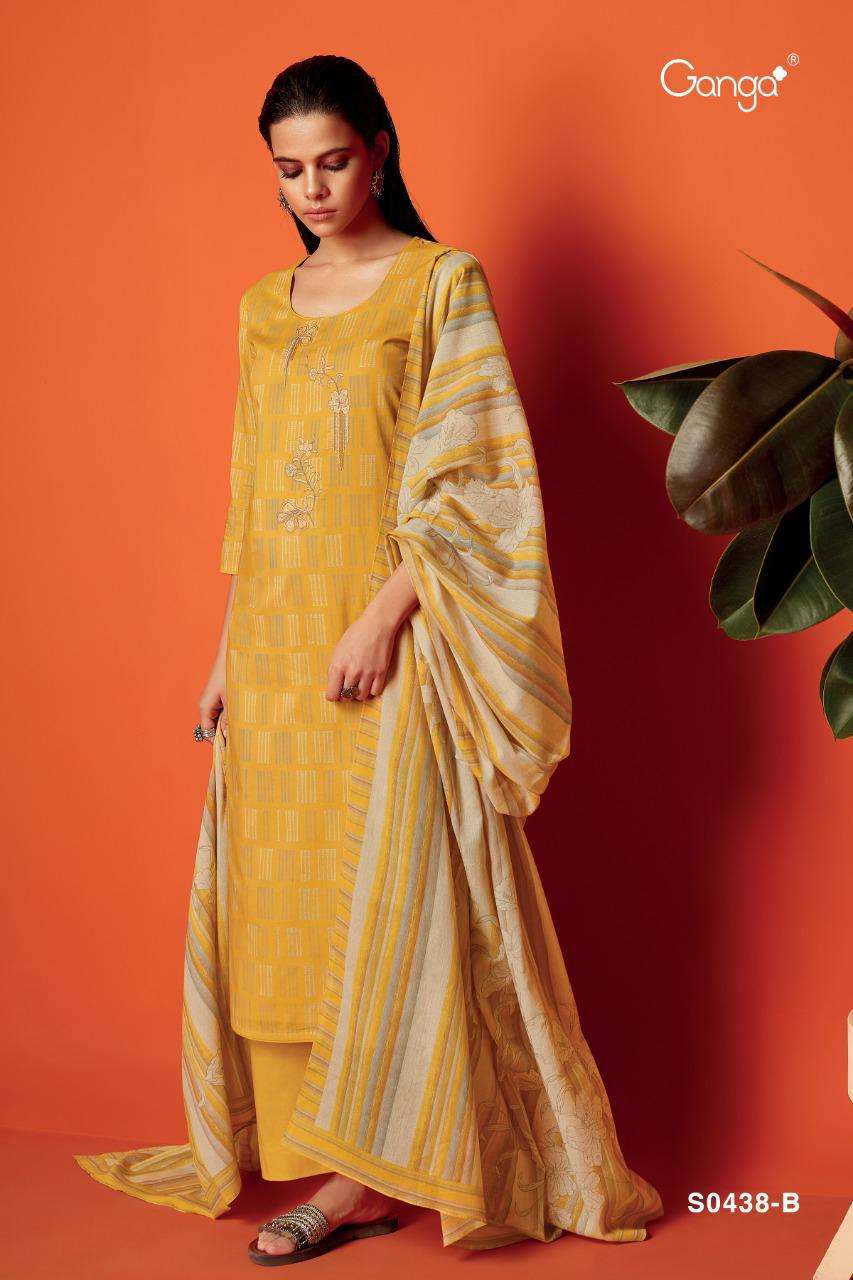 MISTY-438 BY GANGA FASHION 438-A TO 438-D SERIES BEAUTIFUL SUITS COLORFUL STYLISH FANCY CASUAL WEAR & ETHNIC WEAR PREMIUM COTTON PRINT WITH EMBROIDERY WORK DRESSES AT WHOLESALE PRICE