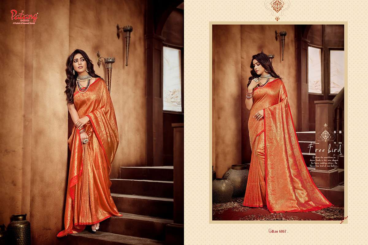 TEJASWINI BY PATANG SAREES 6061 TO 6068 SERIES INDIAN TRADITIONAL WEAR COLLECTION BEAUTIFUL STYLISH FANCY COLORFUL PARTY WEAR & OCCASIONAL WEAR SOFT SILK SAREES AT WHOLESALE PRICE