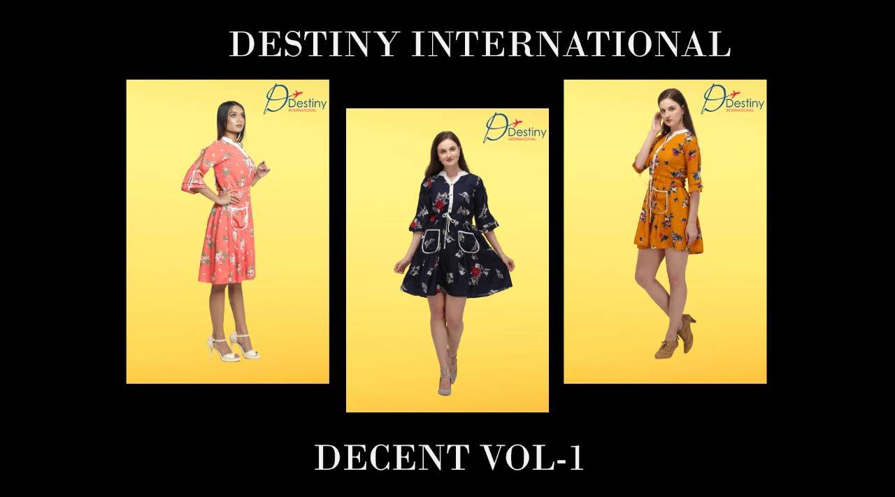 DECENT VOL-1 BY DESTINY INTERNATIONAL 01 TO 03 SERIES DESIGNER STYLISH FANCY COLORFUL BEAUTIFUL PARTY WEAR & ETHNIC WEAR COLLECTION HEAVY PREMIUM CREPE KURTIS AT WHOLESALE PRICE