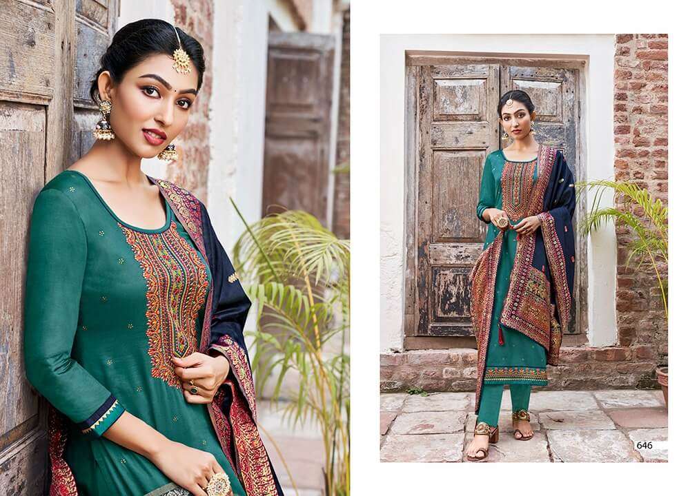KISMAT BY TRIPLE AAA 641 TO 646 SERIES BEAUTIFUL SUITS COLORFUL STYLISH FANCY CASUAL WEAR & ETHNIC WEAR JAM SILK EMBROIDERED DRESSES AT WHOLESALE PRICE