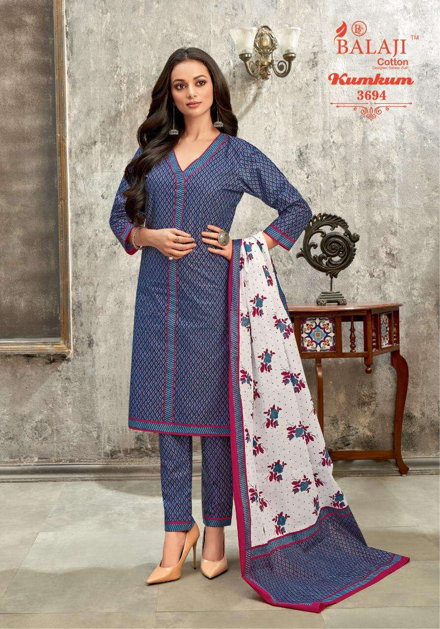 KUMKUM VOL-25 BY BALAJI COTTON 3691 TO 3710 SERIES BEAUTIFUL STYLISH SHARARA SUITS FANCY COLORFUL CASUAL WEAR & ETHNIC WEAR & READY TO WEAR HEAVY COTTON PRINTED DRESSES AT WHOLESALE PRICE