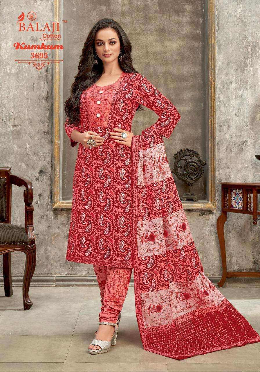KUMKUM VOL-25 BY BALAJI COTTON 3691 TO 3710 SERIES BEAUTIFUL STYLISH SHARARA SUITS FANCY COLORFUL CASUAL WEAR & ETHNIC WEAR & READY TO WEAR HEAVY COTTON PRINTED DRESSES AT WHOLESALE PRICE