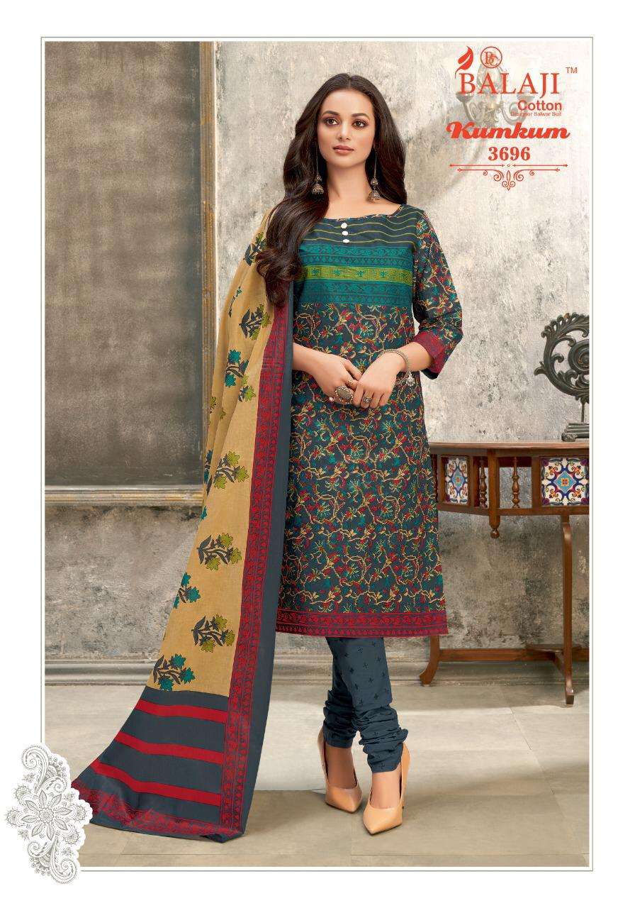 KUMKUM VOL-25 BY BALAJI COTTON 3691 TO 3710 SERIES BEAUTIFUL STYLISH SHARARA SUITS FANCY COLORFUL CASUAL WEAR & ETHNIC WEAR & READY TO WEAR HEAVY COTTON PRINTED DRESSES AT WHOLESALE PRICE