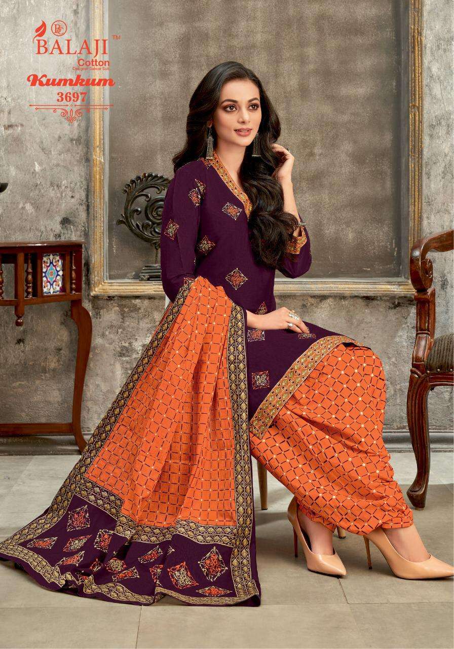 KUMKUM VOL-25 BY BALAJI COTTON 3691 TO 3710 SERIES BEAUTIFUL STYLISH SHARARA SUITS FANCY COLORFUL CASUAL WEAR & ETHNIC WEAR & READY TO WEAR HEAVY COTTON PRINTED DRESSES AT WHOLESALE PRICE