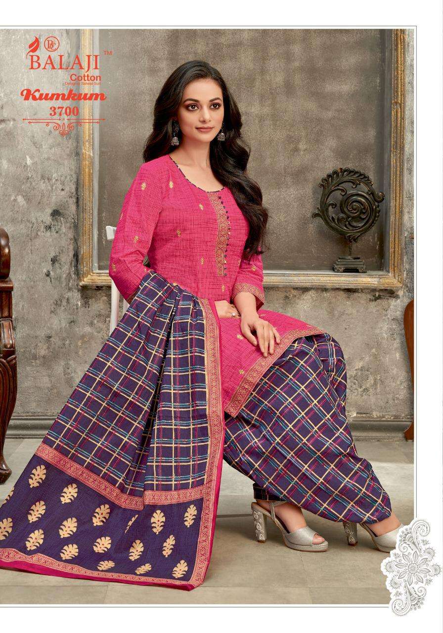 KUMKUM VOL-25 BY BALAJI COTTON 3691 TO 3710 SERIES BEAUTIFUL STYLISH SHARARA SUITS FANCY COLORFUL CASUAL WEAR & ETHNIC WEAR & READY TO WEAR HEAVY COTTON PRINTED DRESSES AT WHOLESALE PRICE