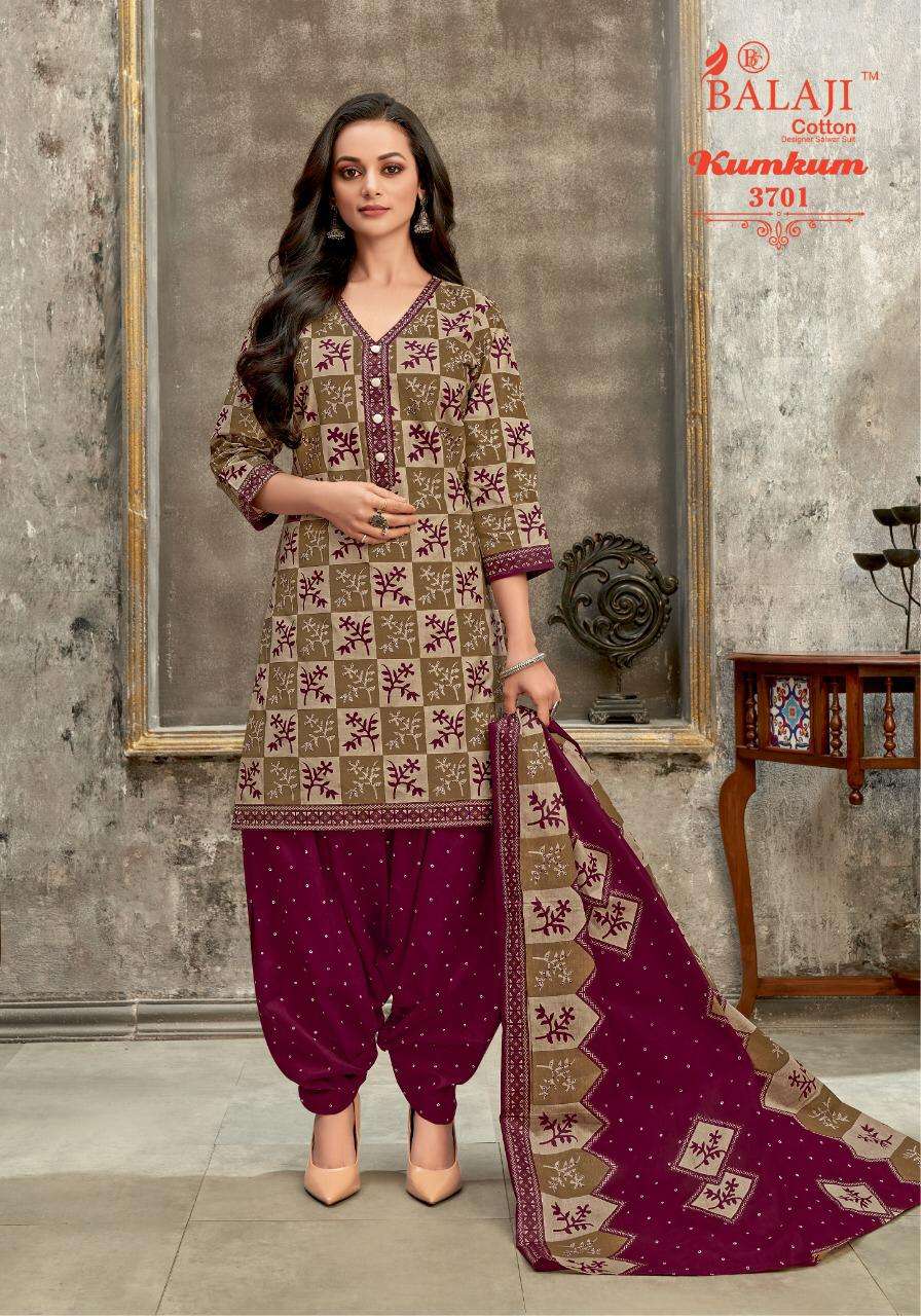 KUMKUM VOL-25 BY BALAJI COTTON 3691 TO 3710 SERIES BEAUTIFUL STYLISH SHARARA SUITS FANCY COLORFUL CASUAL WEAR & ETHNIC WEAR & READY TO WEAR HEAVY COTTON PRINTED DRESSES AT WHOLESALE PRICE