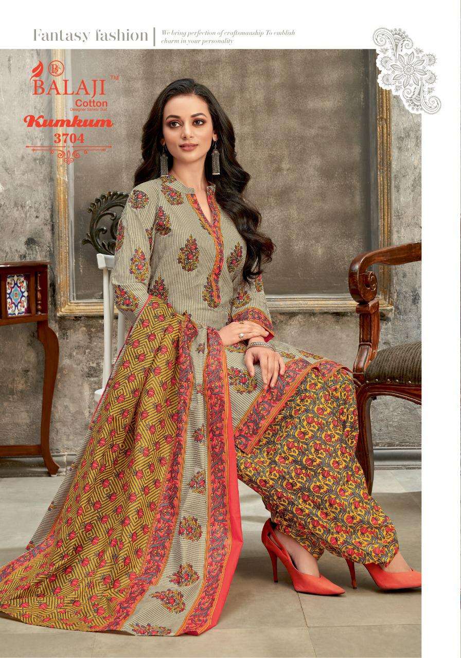 KUMKUM VOL-25 BY BALAJI COTTON 3691 TO 3710 SERIES BEAUTIFUL STYLISH SHARARA SUITS FANCY COLORFUL CASUAL WEAR & ETHNIC WEAR & READY TO WEAR HEAVY COTTON PRINTED DRESSES AT WHOLESALE PRICE
