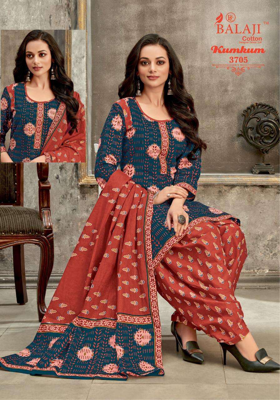 KUMKUM VOL-25 BY BALAJI COTTON 3691 TO 3710 SERIES BEAUTIFUL STYLISH SHARARA SUITS FANCY COLORFUL CASUAL WEAR & ETHNIC WEAR & READY TO WEAR HEAVY COTTON PRINTED DRESSES AT WHOLESALE PRICE