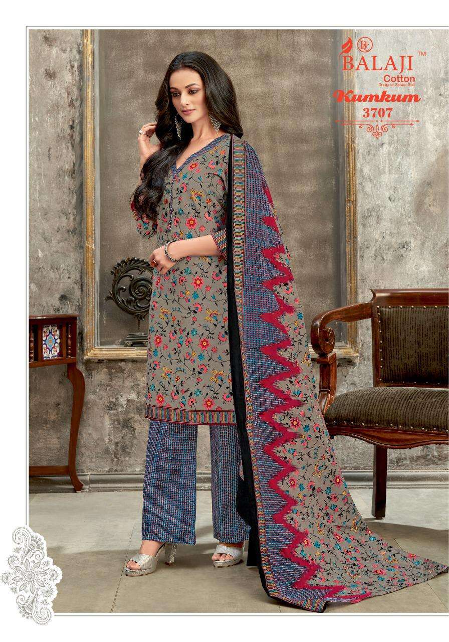 KUMKUM VOL-25 BY BALAJI COTTON 3691 TO 3710 SERIES BEAUTIFUL STYLISH SHARARA SUITS FANCY COLORFUL CASUAL WEAR & ETHNIC WEAR & READY TO WEAR HEAVY COTTON PRINTED DRESSES AT WHOLESALE PRICE