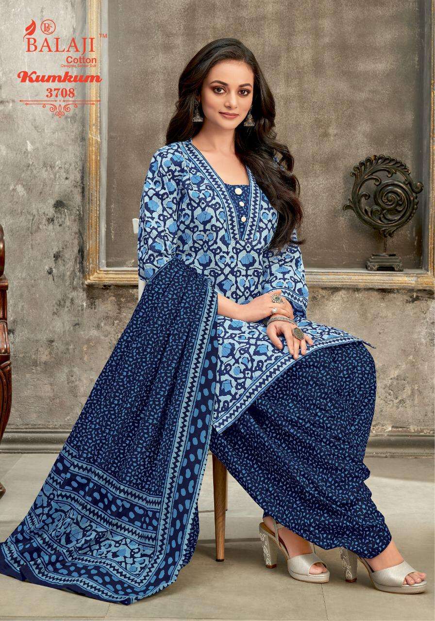 KUMKUM VOL-25 BY BALAJI COTTON 3691 TO 3710 SERIES BEAUTIFUL STYLISH SHARARA SUITS FANCY COLORFUL CASUAL WEAR & ETHNIC WEAR & READY TO WEAR HEAVY COTTON PRINTED DRESSES AT WHOLESALE PRICE