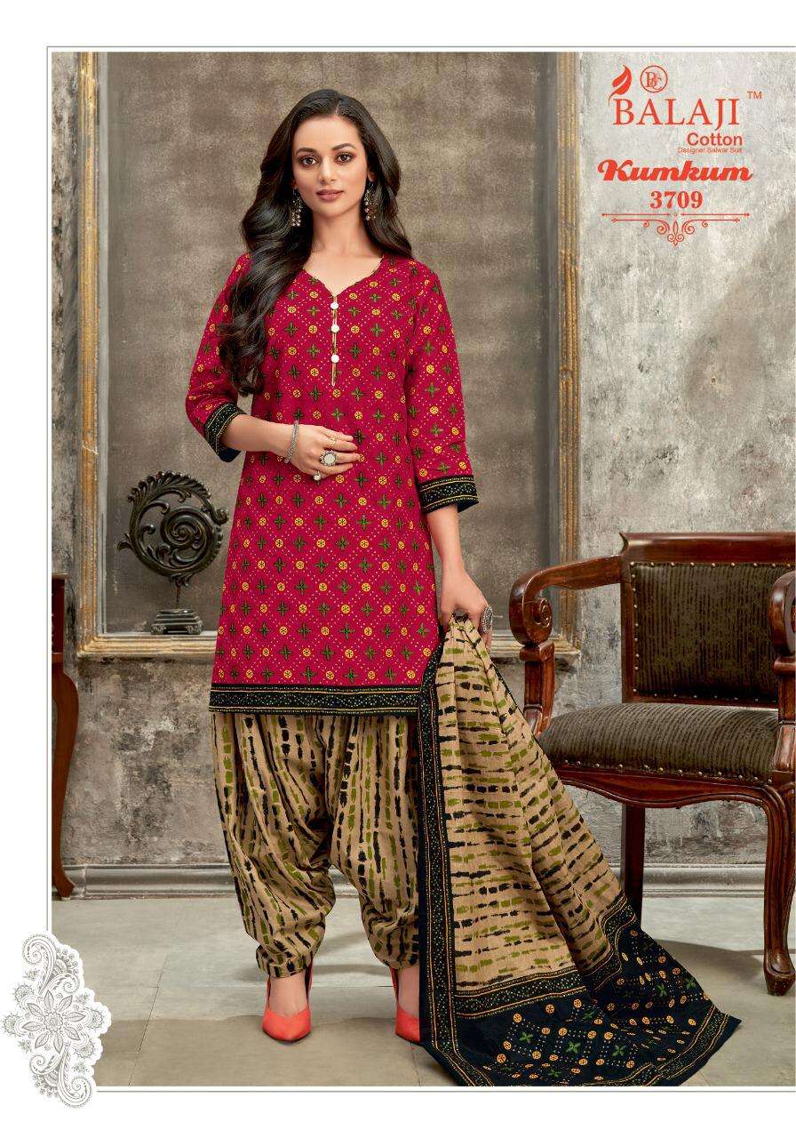 KUMKUM VOL-25 BY BALAJI COTTON 3691 TO 3710 SERIES BEAUTIFUL STYLISH SHARARA SUITS FANCY COLORFUL CASUAL WEAR & ETHNIC WEAR & READY TO WEAR HEAVY COTTON PRINTED DRESSES AT WHOLESALE PRICE