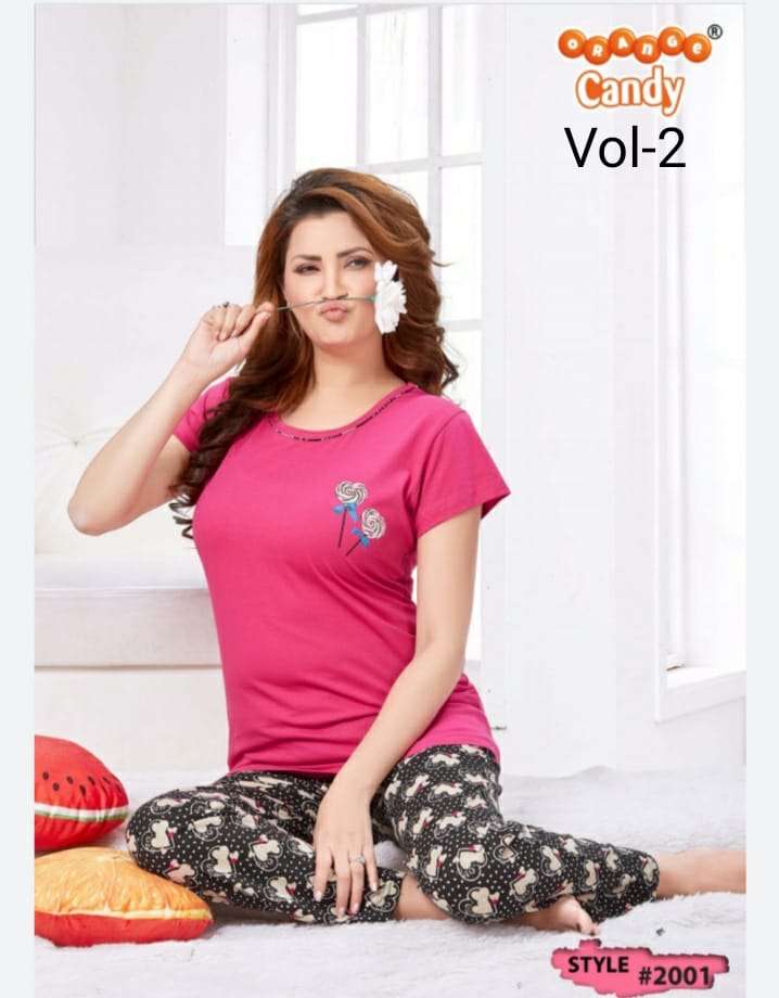 2001 VOL-2 BY ORANGE CANDY 201 TO 206 SERIES BEAUTIFUL STYLISH FANCY COLORFUL CASUAL WEAR & ETHNIC WEAR HOSIERY COTTON TOPS AND BOTTOM AT WHOLESALE PRICE
