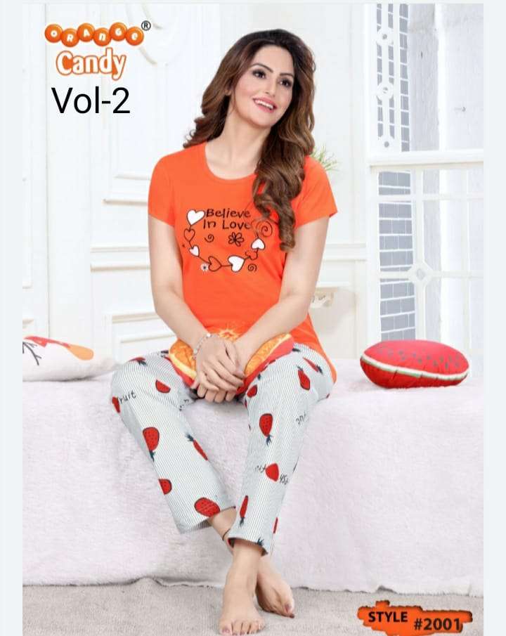 2001 VOL-2 BY ORANGE CANDY 201 TO 206 SERIES BEAUTIFUL STYLISH FANCY COLORFUL CASUAL WEAR & ETHNIC WEAR HOSIERY COTTON TOPS AND BOTTOM AT WHOLESALE PRICE
