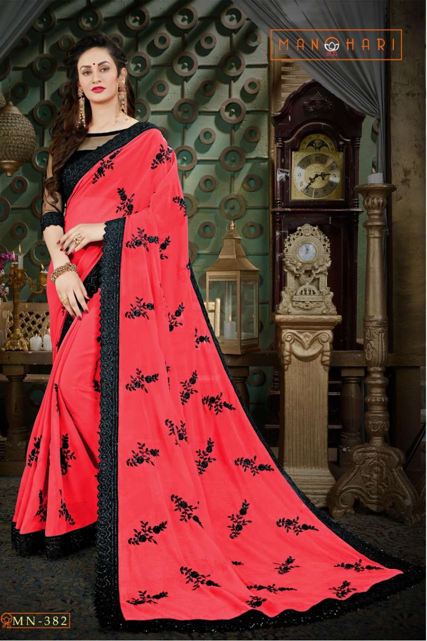 MANOHARI VOL-1 BY MANOHARI INDIAN TRADITIONAL WEAR COLLECTION BEAUTIFUL STYLISH FANCY COLORFUL PARTY WEAR & OCCASIONAL WEAR GEORGETTE SAREES AT WHOLESALE PRICE