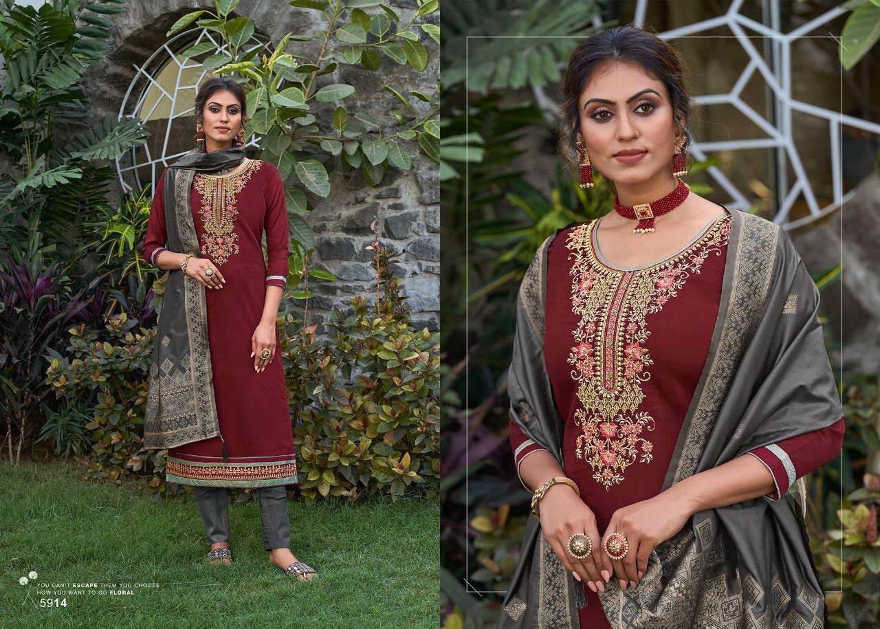 VIRASAT VOL-9 BY KESSI FABRICS 5911 TO 5918 SERIES BEAUTIFUL SUITS STYLISH FANCY COLORFUL PARTY WEAR & OCCASIONAL WEAR JAM SILK WITH KATHLI WORK DRESSES AT WHOLESALE PRICE