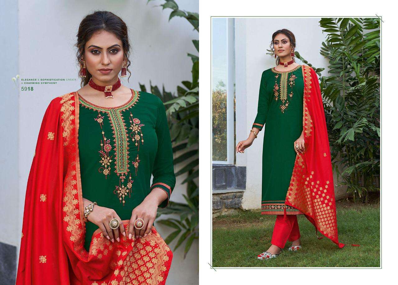 VIRASAT VOL-9 BY KESSI FABRICS 5911 TO 5918 SERIES BEAUTIFUL SUITS STYLISH FANCY COLORFUL PARTY WEAR & OCCASIONAL WEAR JAM SILK WITH KATHLI WORK DRESSES AT WHOLESALE PRICE