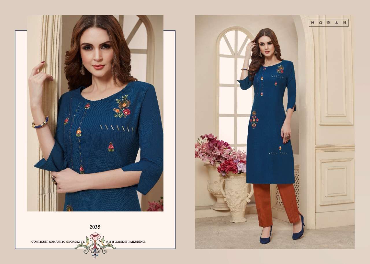 NARI BY NORAH 2032 TO 2037 SERIES DESIGNER STYLISH FANCY COLORFUL BEAUTIFUL PARTY WEAR & ETHNIC WEAR COLLECTION COTTON EMBROIDERY KURTIS WITH BOTTOM AT WHOLESALE PRICE