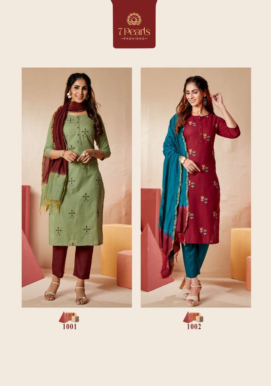 CROSS STITCH BY 7 PEARLS 1001 TO 1004 SERIES BEAUTIFUL SUITS COLORFUL STYLISH FANCY CASUAL WEAR & ETHNIC WEAR PURE COTTON EMBROIDERED DRESSES AT WHOLESALE PRICE