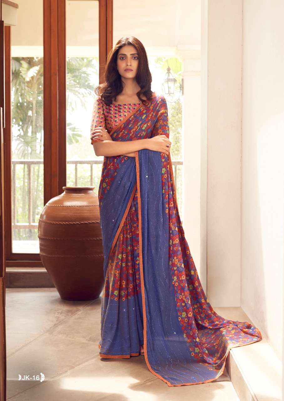 JANKI VOL-2 BY SR 11 TO 30 SERIES INDIAN TRADITIONAL WEAR COLLECTION BEAUTIFUL STYLISH FANCY COLORFUL PARTY WEAR & OCCASIONAL WEAR VELVET CHIFFON SAREES AT WHOLESALE PRICE