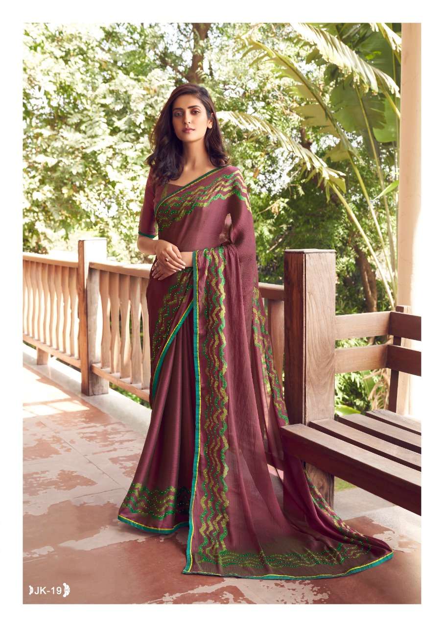 JANKI VOL-2 BY SR 11 TO 30 SERIES INDIAN TRADITIONAL WEAR COLLECTION BEAUTIFUL STYLISH FANCY COLORFUL PARTY WEAR & OCCASIONAL WEAR VELVET CHIFFON SAREES AT WHOLESALE PRICE