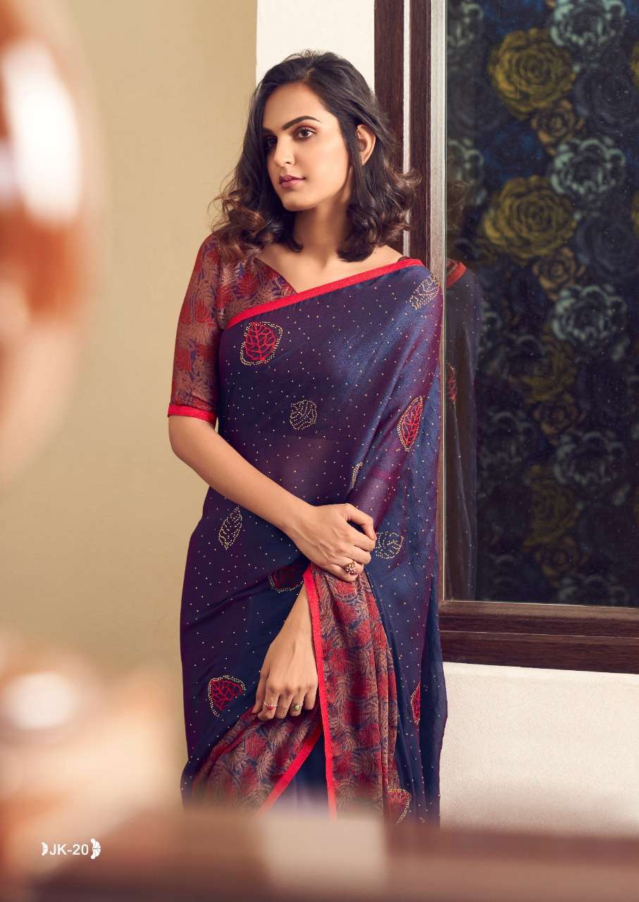 JANKI VOL-2 BY SR 11 TO 30 SERIES INDIAN TRADITIONAL WEAR COLLECTION BEAUTIFUL STYLISH FANCY COLORFUL PARTY WEAR & OCCASIONAL WEAR VELVET CHIFFON SAREES AT WHOLESALE PRICE