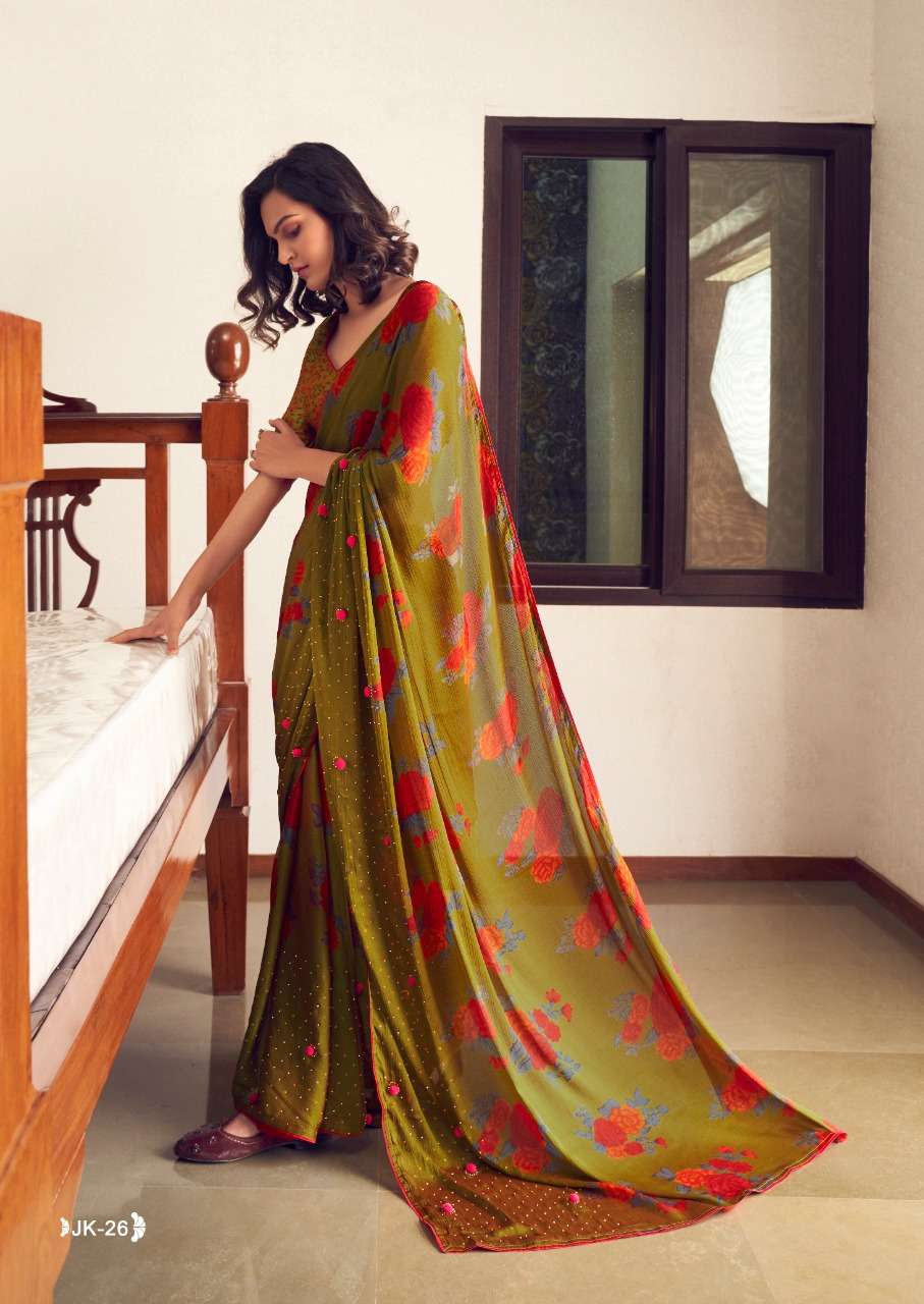 JANKI VOL-2 BY SR 11 TO 30 SERIES INDIAN TRADITIONAL WEAR COLLECTION BEAUTIFUL STYLISH FANCY COLORFUL PARTY WEAR & OCCASIONAL WEAR VELVET CHIFFON SAREES AT WHOLESALE PRICE
