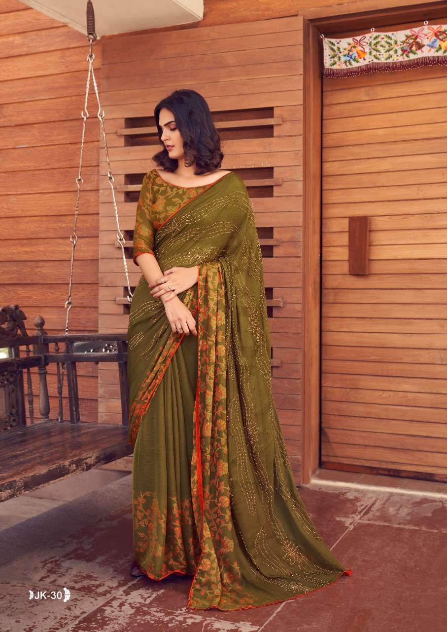JANKI VOL-2 BY SR 11 TO 30 SERIES INDIAN TRADITIONAL WEAR COLLECTION BEAUTIFUL STYLISH FANCY COLORFUL PARTY WEAR & OCCASIONAL WEAR VELVET CHIFFON SAREES AT WHOLESALE PRICE
