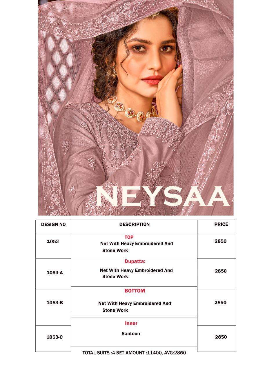 NEYSAA BY AVIGHAYA 1053 TO 1053-C SERIES BEAUTIFUL STYLISH ANARKALI SUITS FANCY COLORFUL CASUAL WEAR & ETHNIC WEAR & READY TO WEAR NET EMBROIDERED DRESSES AT WHOLESALE PRICE