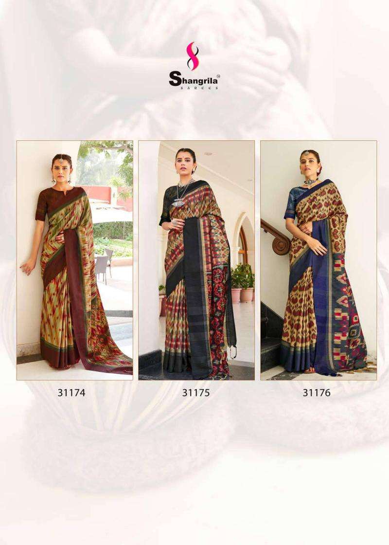 REAL POCHAMPALLY SILK BY SHANGRILA 31171 TO 31176 SERIES INDIAN TRADITIONAL WEAR COLLECTION BEAUTIFUL STYLISH FANCY COLORFUL PARTY WEAR & OCCASIONAL WEAR PURE SILK SAREES AT WHOLESALE PRICE