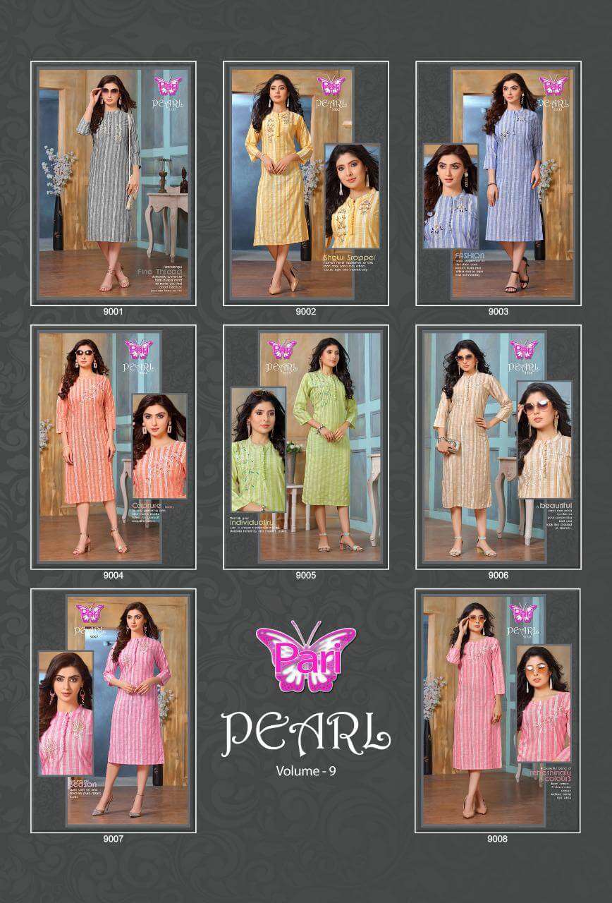 PEARL VOL-9 BY PARI 9001 TO 9008 SERIES DESIGNER STYLISH FANCY COLORFUL BEAUTIFUL PARTY WEAR & ETHNIC WEAR COLLECTION HEAVY RAYON KURTIS AT WHOLESALE PRICE