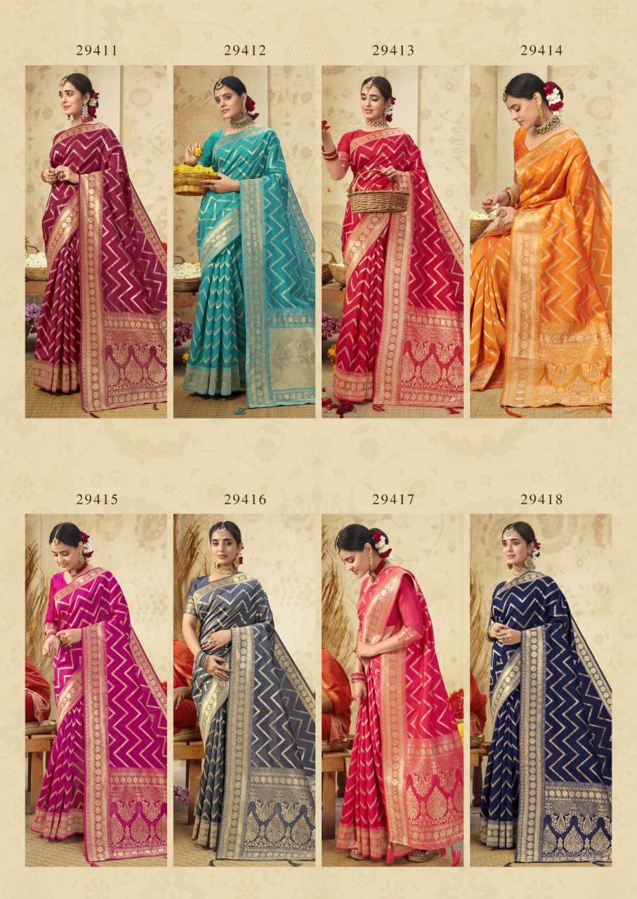 SKS VOL-51 BY SHAKUNT 29411 TO 29418 SERIES INDIAN TRADITIONAL WEAR COLLECTION BEAUTIFUL STYLISH FANCY COLORFUL PARTY WEAR & OCCASIONAL WEAR SOFT SILK SAREES AT WHOLESALE PRICE