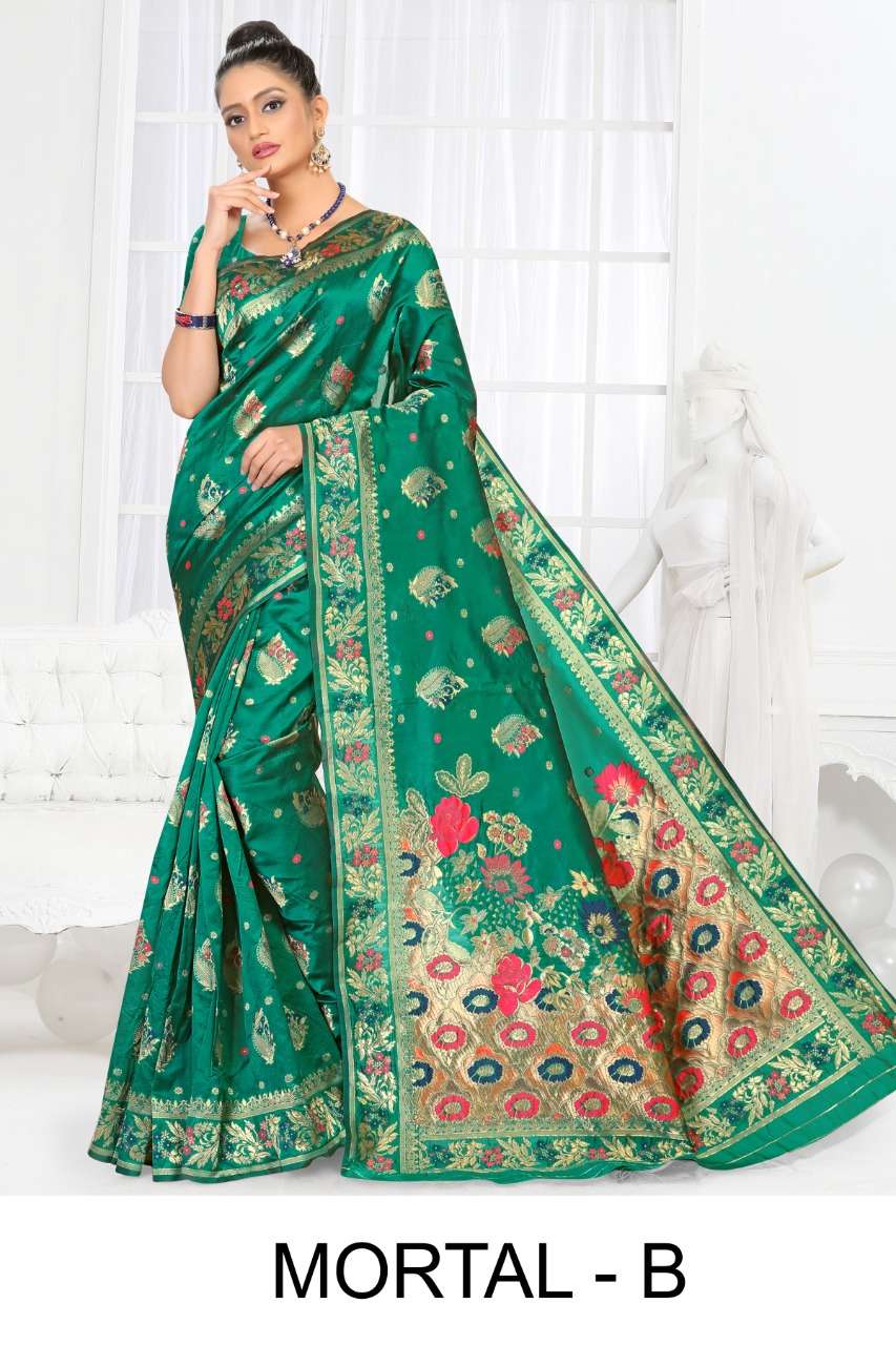 MORTAL BY RONISHA FASHION A TO F SERIES INDIAN TRADITIONAL WEAR COLLECTION BEAUTIFUL STYLISH FANCY COLORFUL PARTY WEAR & OCCASIONAL WEAR SILK SAREES AT WHOLESALE PRICE