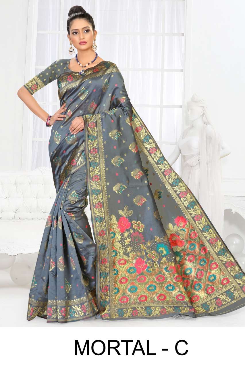 MORTAL BY RONISHA FASHION A TO F SERIES INDIAN TRADITIONAL WEAR COLLECTION BEAUTIFUL STYLISH FANCY COLORFUL PARTY WEAR & OCCASIONAL WEAR SILK SAREES AT WHOLESALE PRICE