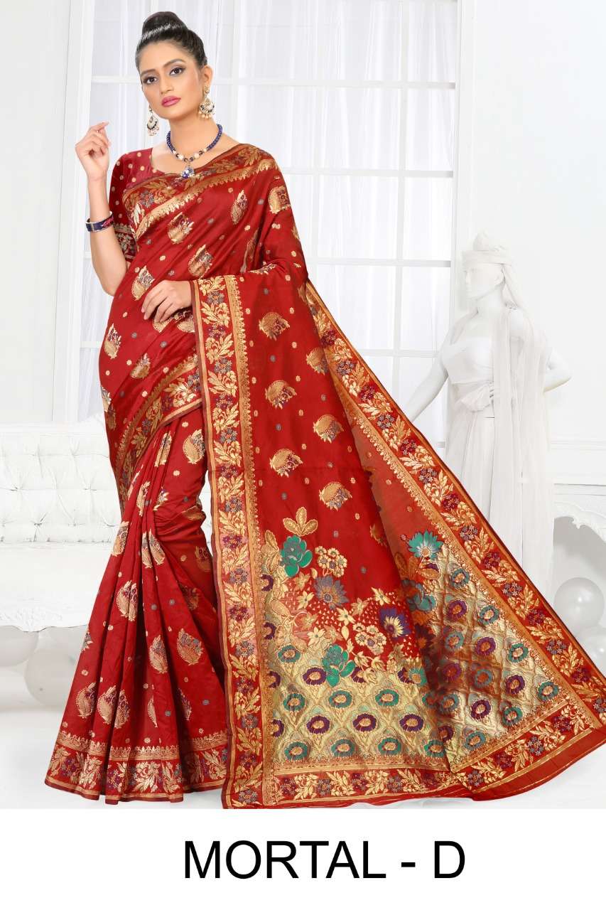 MORTAL BY RONISHA FASHION A TO F SERIES INDIAN TRADITIONAL WEAR COLLECTION BEAUTIFUL STYLISH FANCY COLORFUL PARTY WEAR & OCCASIONAL WEAR SILK SAREES AT WHOLESALE PRICE