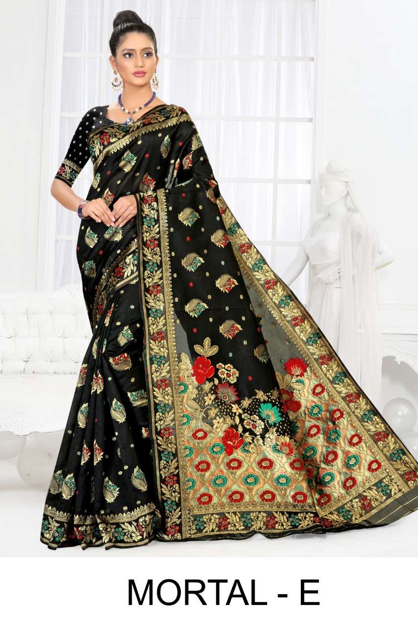 MORTAL BY RONISHA FASHION A TO F SERIES INDIAN TRADITIONAL WEAR COLLECTION BEAUTIFUL STYLISH FANCY COLORFUL PARTY WEAR & OCCASIONAL WEAR SILK SAREES AT WHOLESALE PRICE