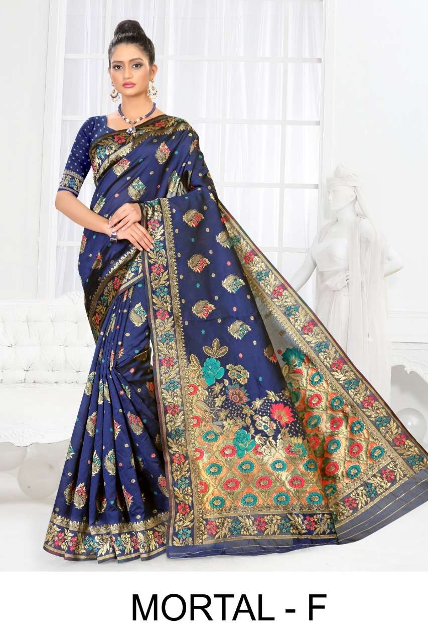 MORTAL BY RONISHA FASHION A TO F SERIES INDIAN TRADITIONAL WEAR COLLECTION BEAUTIFUL STYLISH FANCY COLORFUL PARTY WEAR & OCCASIONAL WEAR SILK SAREES AT WHOLESALE PRICE