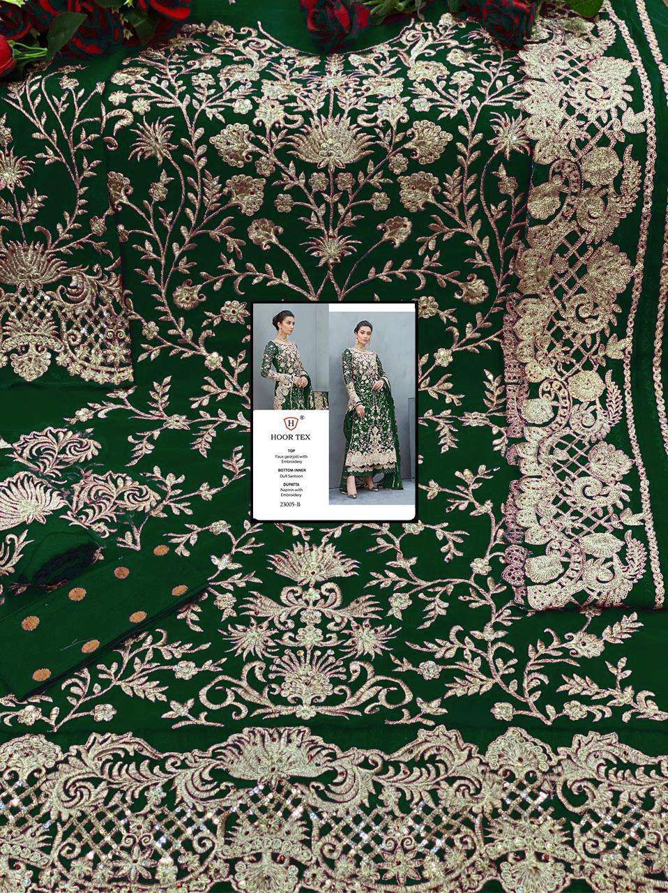 HOOR TEX 23005 COLOURS BY HOOR TEX 23005-A TO 23005-G SERIES DESIGNER PAKISTANI SUITS COLLECTION BEAUTIFUL STYLISH FANCY COLORFUL PARTY WEAR & OCCASIONAL WEAR HEAVY FAUX GEORGETTE EMBROIDERED DRESSES AT WHOLESALE PRICE