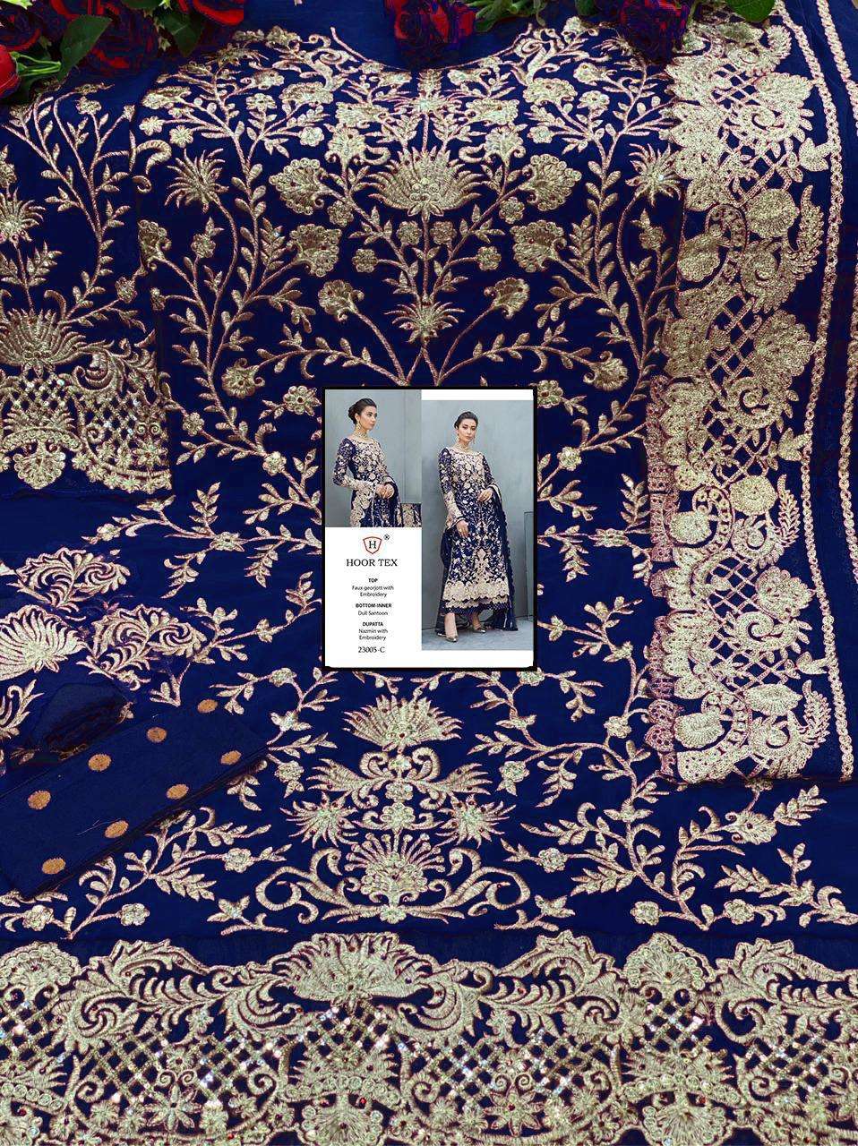 HOOR TEX 23005 COLOURS BY HOOR TEX 23005-A TO 23005-G SERIES DESIGNER PAKISTANI SUITS COLLECTION BEAUTIFUL STYLISH FANCY COLORFUL PARTY WEAR & OCCASIONAL WEAR HEAVY FAUX GEORGETTE EMBROIDERED DRESSES AT WHOLESALE PRICE