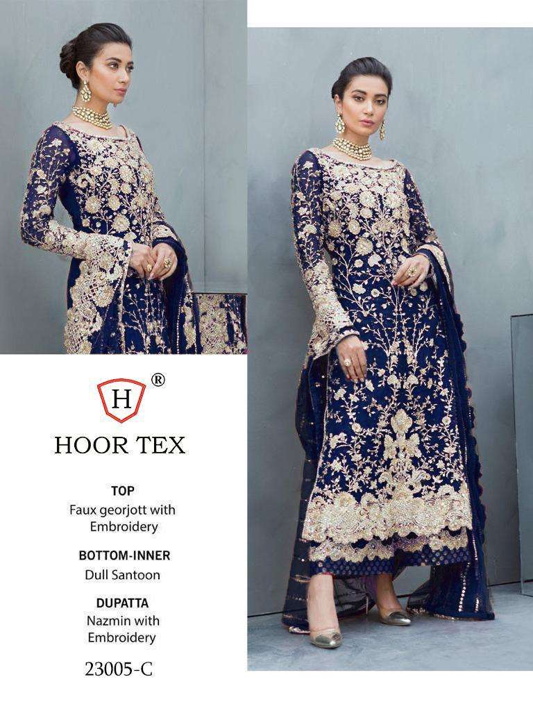 HOOR TEX 23005 COLOURS BY HOOR TEX 23005-A TO 23005-G SERIES DESIGNER PAKISTANI SUITS COLLECTION BEAUTIFUL STYLISH FANCY COLORFUL PARTY WEAR & OCCASIONAL WEAR HEAVY FAUX GEORGETTE EMBROIDERED DRESSES AT WHOLESALE PRICE