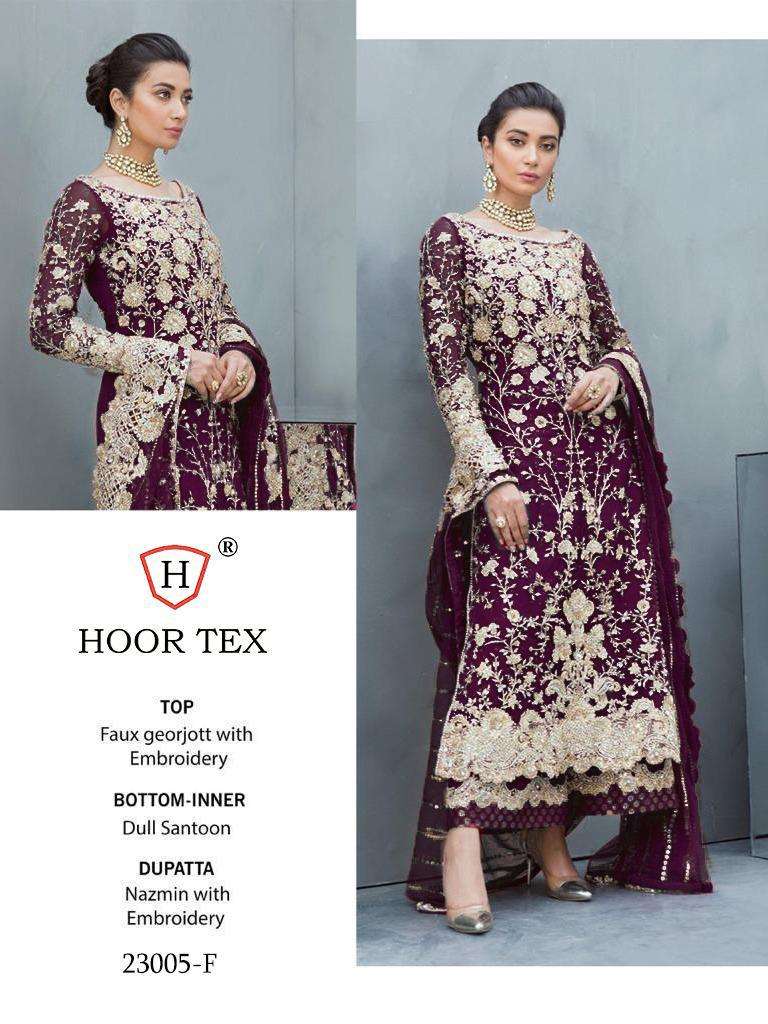 HOOR TEX 23005 COLOURS BY HOOR TEX 23005-A TO 23005-G SERIES DESIGNER PAKISTANI SUITS COLLECTION BEAUTIFUL STYLISH FANCY COLORFUL PARTY WEAR & OCCASIONAL WEAR HEAVY FAUX GEORGETTE EMBROIDERED DRESSES AT WHOLESALE PRICE