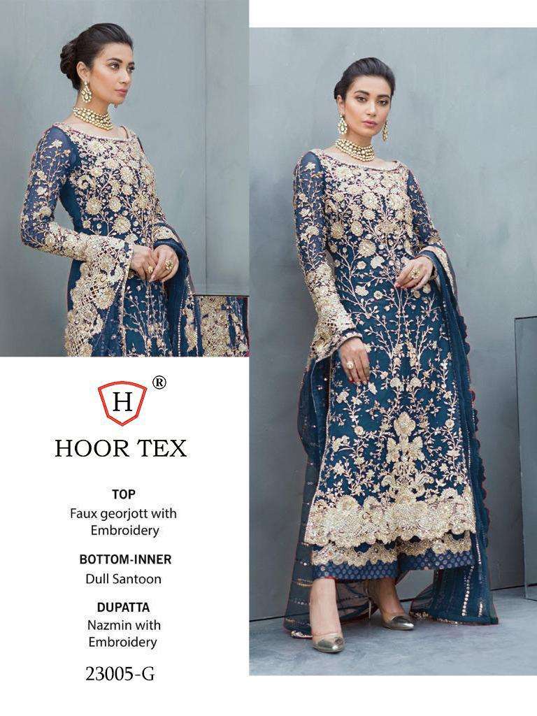 HOOR TEX 23005 COLOURS BY HOOR TEX 23005-A TO 23005-G SERIES DESIGNER PAKISTANI SUITS COLLECTION BEAUTIFUL STYLISH FANCY COLORFUL PARTY WEAR & OCCASIONAL WEAR HEAVY FAUX GEORGETTE EMBROIDERED DRESSES AT WHOLESALE PRICE
