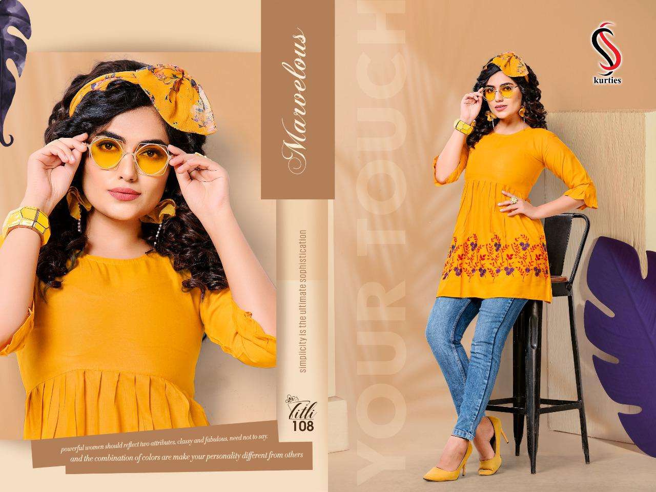 TITLI BY S S KURTIS 101 TO 110 SERIES DESIGNER BEAUTIFUL STYLISH FANCY COLORFUL PARTY WEAR & OCCASIONAL WEAR RAYON EMBROIDERED TOPS AT WHOLESALE PRICE